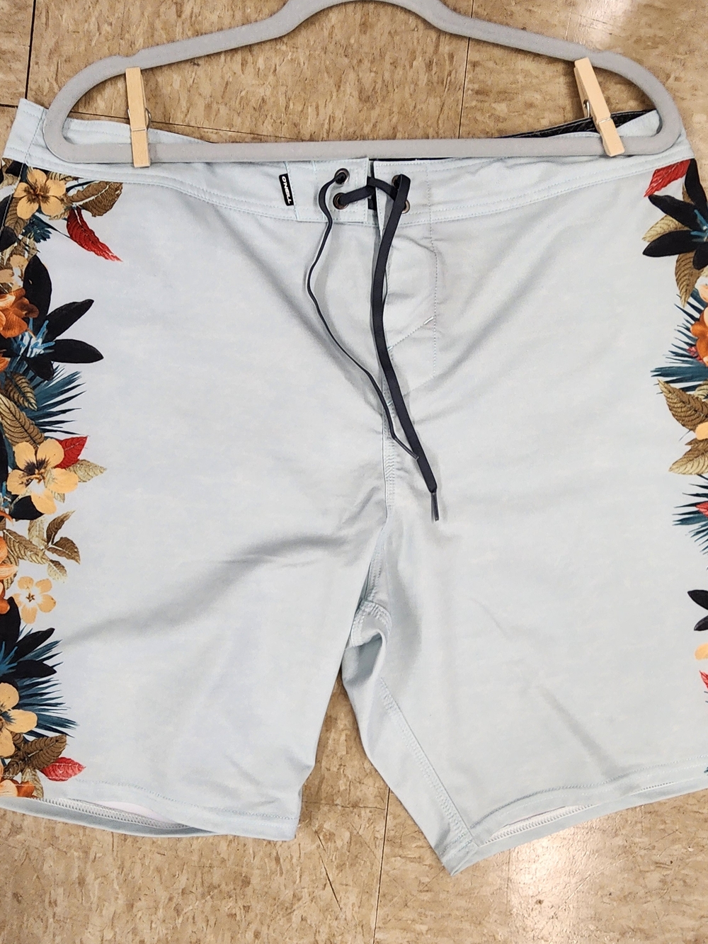 O’Neill Hyperfreak Board Shorts Mens Size 36 Light Blue Floral Swim Trunks Surf